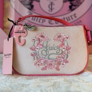 JUICY COUTURE JUICY IN BLOOM PINK DAISY WRISTLET MINI PURSE FLORAL RHINESTONES